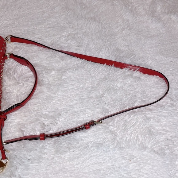 Michael Kors MK Bristol Studded Leather Satchel Crossbody Purse Shoulder Bag Red - Picture 9 of 17